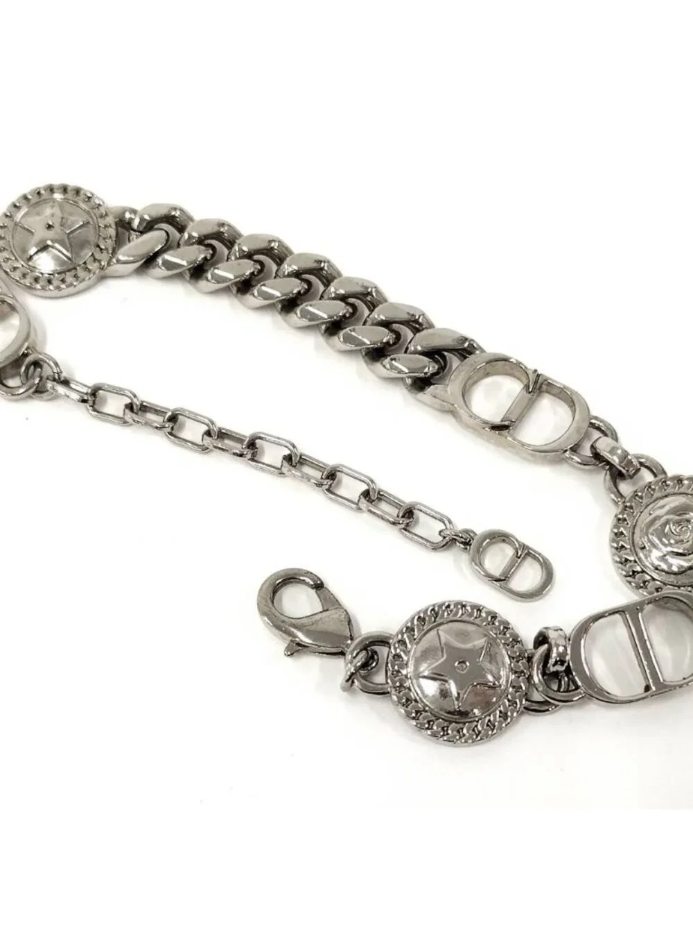 Dior Etoile CD Logo Motif Chain Bracelet Silver